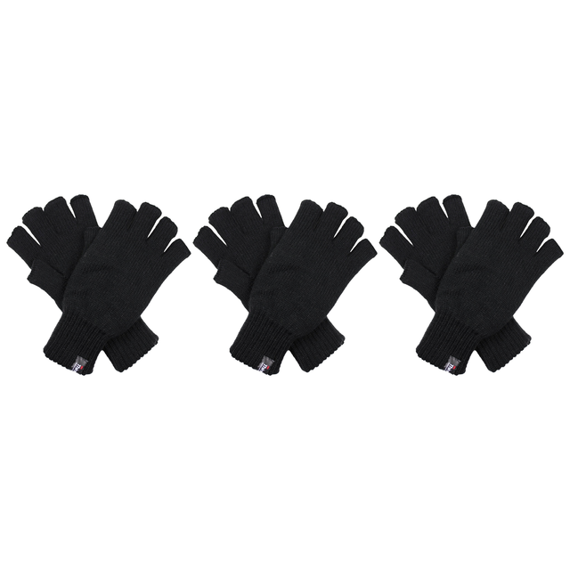 3x Dents 3M Thinsulate Black Fingerless Gloves Pack - Knitted Insulation Polar Fleece