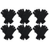 6x Dents 3M Thinsulate Black Fingerless Gloves Bulk Pack - Knitted Insulation Polar Fleece