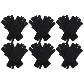 6x Dents 3M Thinsulate Black Fingerless Gloves Bulk Pack - Knitted Insulation Polar Fleece