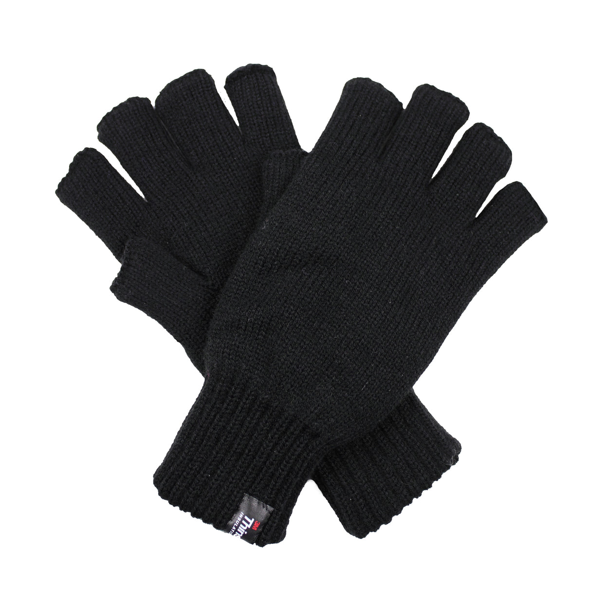 DENTS 3M THINSULATE Polar Fleece Fingerless Gloves Warm Knitted Insulation - Black