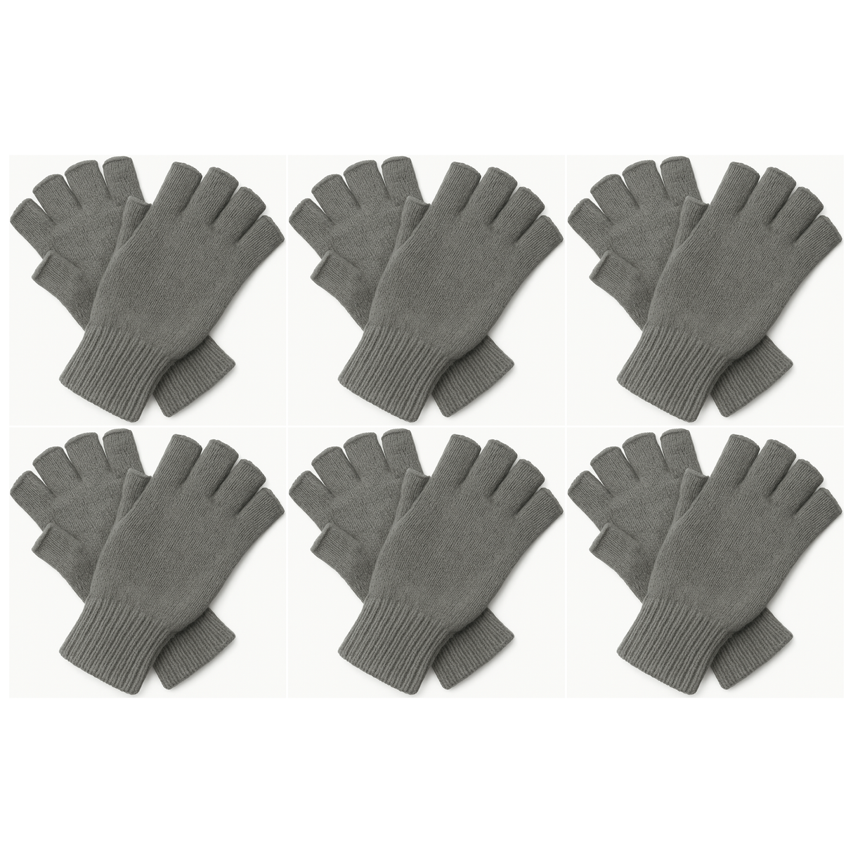 6x Dents 3M Thinsulate Charcoal Fingerless Gloves Bulk Pack - Knitted Insulation Polar Fleece