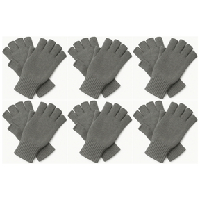 6x Dents 3M Thinsulate Charcoal Fingerless Gloves Bulk Pack - Knitted Insulation Polar Fleece