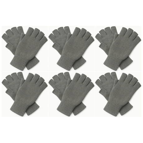 6x Dents 3M Thinsulate Charcoal Fingerless Gloves Bulk Pack - Knitted Insulation Polar Fleece