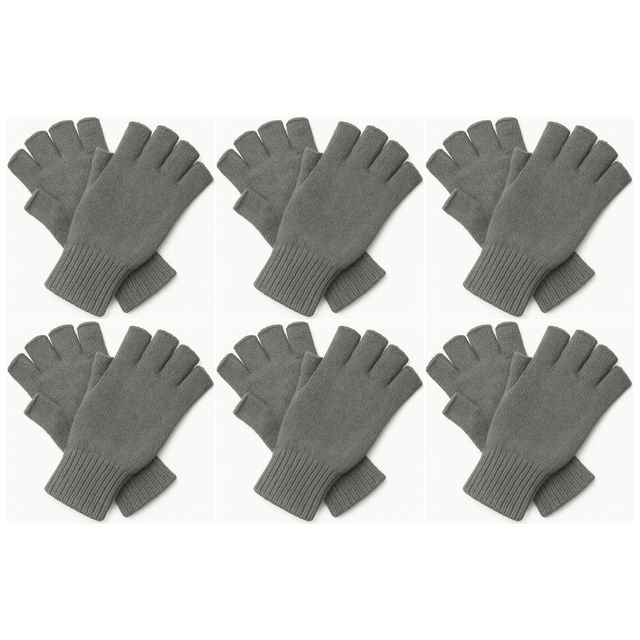 6x Dents 3M Thinsulate Charcoal Fingerless Gloves Bulk Pack - Knitted Insulation Polar Fleece