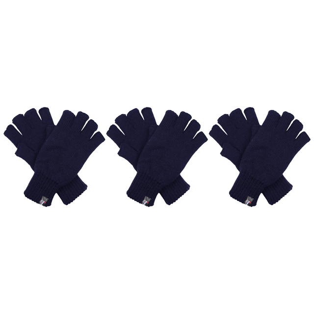 3x Dents 3M Thinsulate Navy Fingerless Gloves Pack - Knitted Insulation Polar Fleece