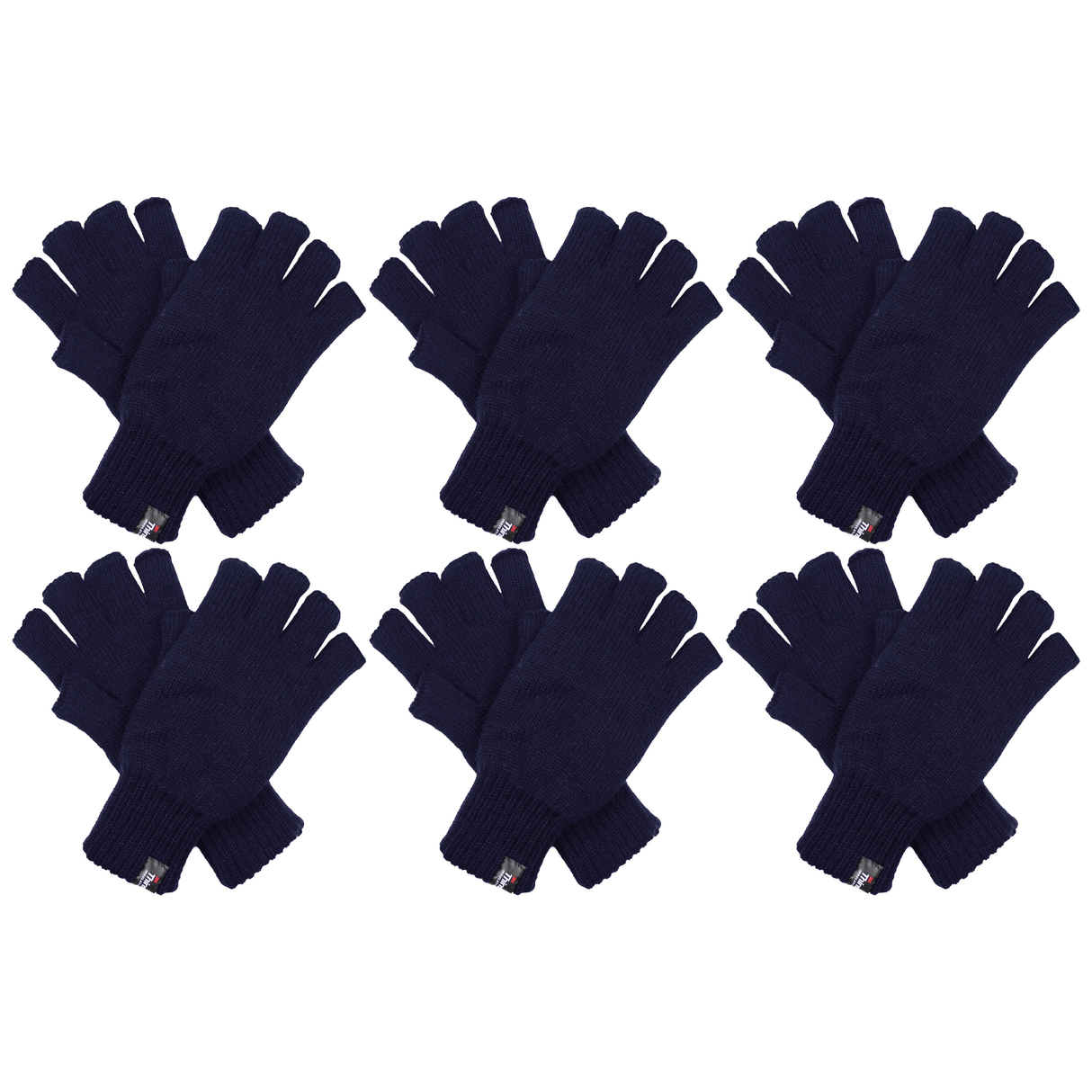 6x Dents 3M Thinsulate Navy Fingerless Gloves Bulk Pack - Knitted Insulation Polar Fleece