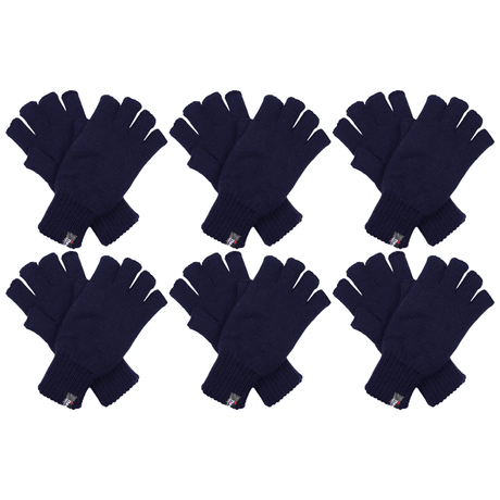 6x Dents 3M Thinsulate Navy Fingerless Gloves Bulk Pack - Knitted Insulation Polar Fleece
