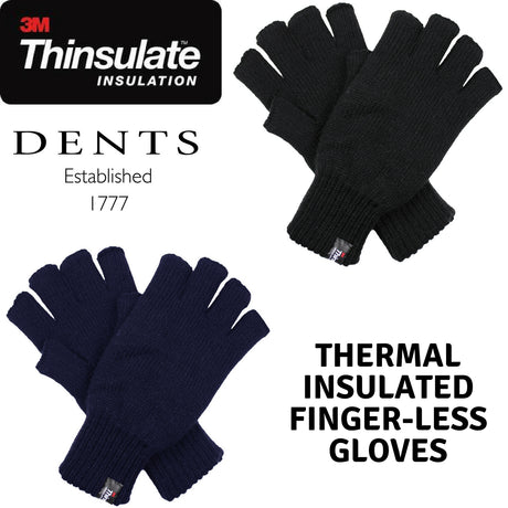 DENTS 3M THINSULATE Polar Fleece Fingerless Gloves Warm Knitted Insulation - Navy