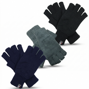 3x Dents Mens Thinsulate Knitted Fingerless Gloves Bulk Pack (Soft Warm Insulation for Winter)
