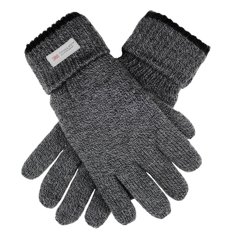 Dents Mens Thinsulate Lined Knit Gloves - Charcoal (Rollover Cuff)