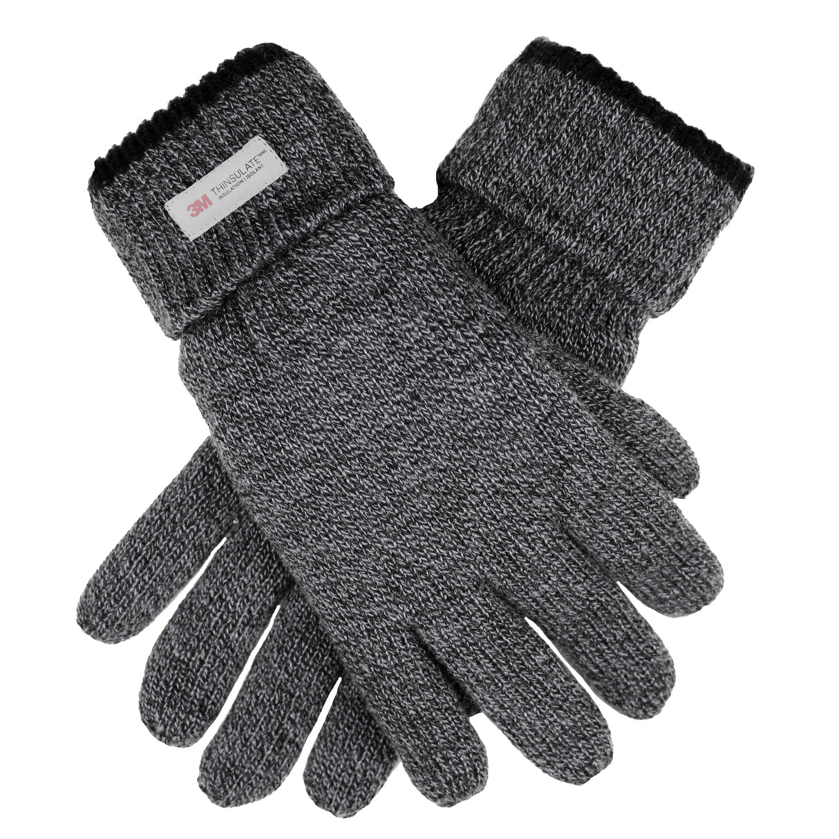 Dents Mens Thinsulate Lined Knit Gloves - Charcoal (Rollover Cuff)