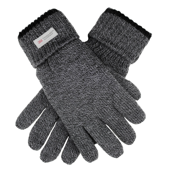 Dents Mens Thinsulate Lined Knit Gloves - Charcoal (Rollover Cuff)