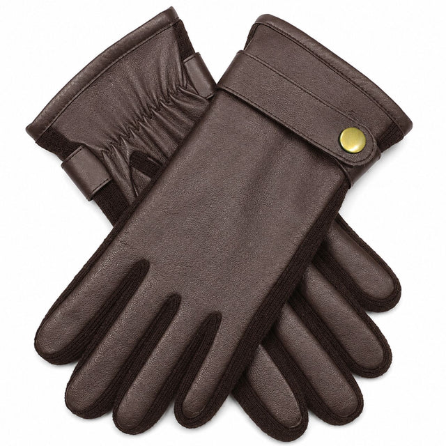 Dents Mens Premium Kangaroo Leather Strap & Stud Winter Gloves - Brown