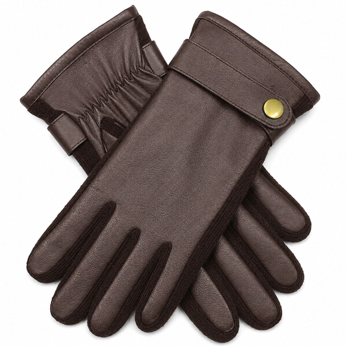 Dents Mens Premium Kangaroo Leather Strap & Stud Winter Gloves - Brown
