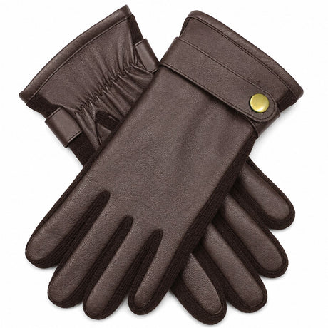 Dents Mens Premium Kangaroo Leather Strap & Stud Winter Gloves - Brown