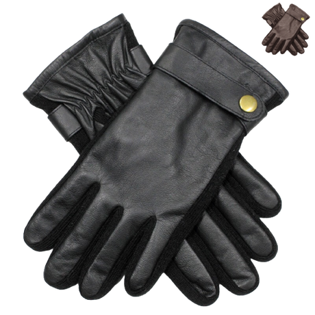 DENTS Mens Premium Kangaroo Leather Strap & Stud Winter Gloves Gentlemans - Black