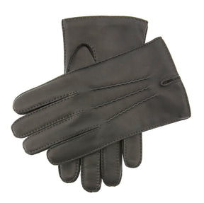 Dents Mens Leather Gloves with Three Stitch Points - Black (Wool Lining Warm Winter)