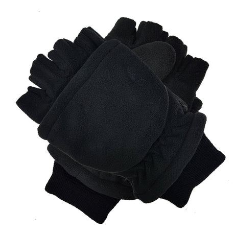 Mens Convertible Thinsulate Lined Half Finger Gloves Fingerless Warm Winter in Black