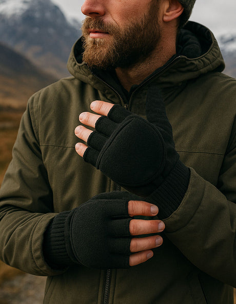 Dents Mens 3M Thinsulate Convertible Lined Half Finger Gloves/Warm Winter Mittens - Black