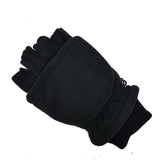 Mens Convertible Thinsulate Lined Half Finger Gloves Fingerless Warm Winter in Black