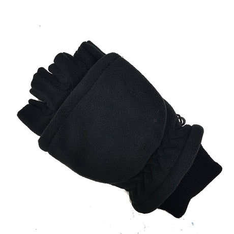 Mens Convertible Thinsulate Lined Half Finger Gloves Fingerless Warm Winter in Black