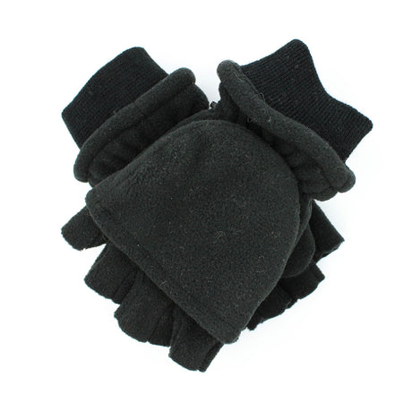Mens Convertible Thinsulate Lined Half Finger Gloves Fingerless Warm Winter in Black