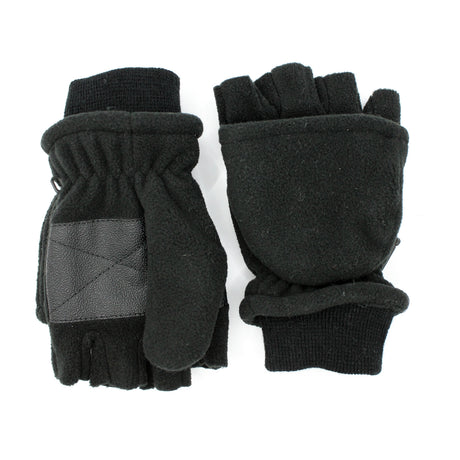 Mens Convertible Thinsulate Lined Half Finger Gloves Fingerless Warm Winter in Black