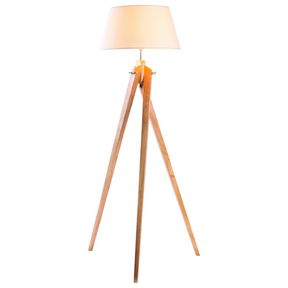 145cm Bamboo Wooden Tripod Floor Lamp Twist with Modern Linen Shade