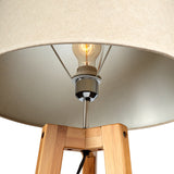 155cm Bamboo Wooden Tripod Floor Lamp with Beige Linen Light Shade