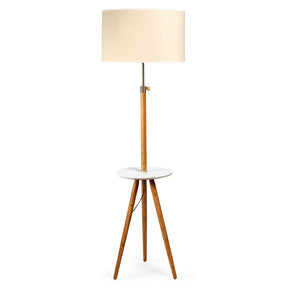 165cm Adjustable Bamboo Tripod Floor Lamp with Linen Shade & Built-In Table