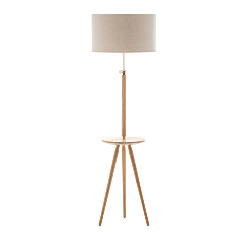 165cm Adjustable Bamboo Tripod Floor Lamp with Linen Shade & Built-In Table