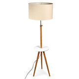 165cm Adjustable Bamboo Tripod Floor Lamp with Linen Shade & Built-In Table