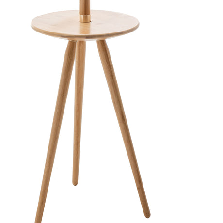 165cm Adjustable Bamboo Tripod Floor Lamp with Linen Shade & Built-In Table