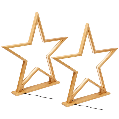 2x 52cm Bamboo Star Lamp - Table Light - Natural Decor