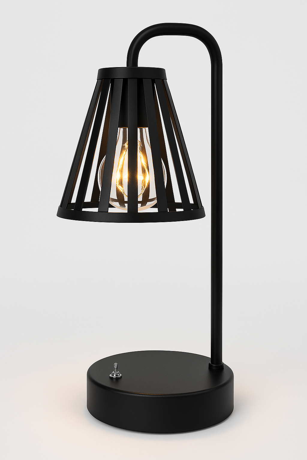 Modern Black Metal Cone Style LED Lantern Table Desk Lamp – Battery Operated Accent Light