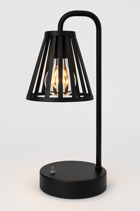 Modern Black Metal Cone Style LED Lantern Table Desk Lamp – Battery Operated Accent Light