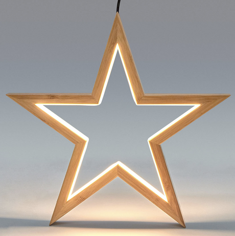 2x Small Bamboo Star Ceiling Light - LED Hanging Lamp - Natural Decor
