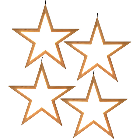 4x Small Bamboo Star Ceiling Light - LED Hanging Lamp - Natural Decor