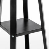 Eiffel 3 Tier Natural Wood Black Floor Lamp w/ Storage Shelves + Off White Linen Shade