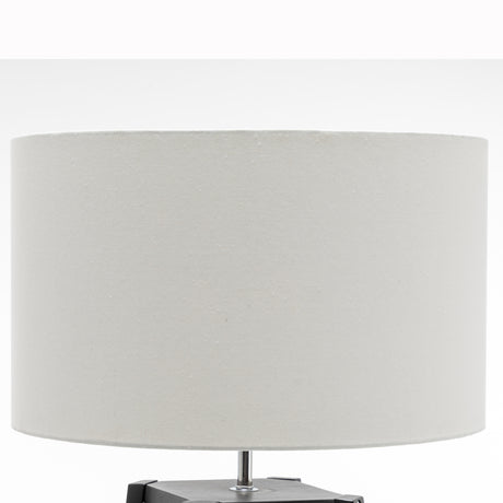 Eiffel 3 Tier Natural Wood Black Floor Lamp w/ Storage Shelves + Off White Linen Shade