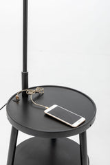 174cm Naples Tripod Floor Lamp & Shelf Storage w/ USB Charger - Matte Black