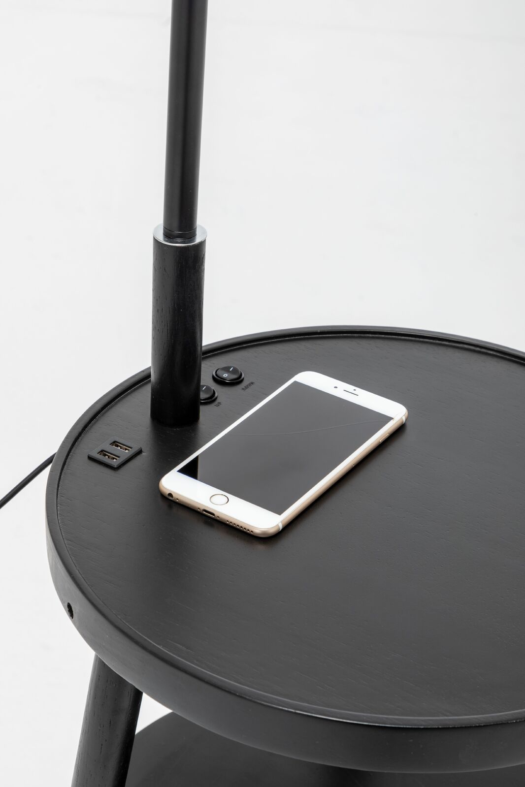 174cm Naples Tripod Floor Lamp & Shelf Storage w/ USB Charger - Matte Black