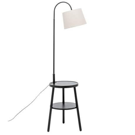 Naples Tripod Floor Lamp Shelf Storage Drawer Bed Side Table Light w/ USB Charger - Matte Black