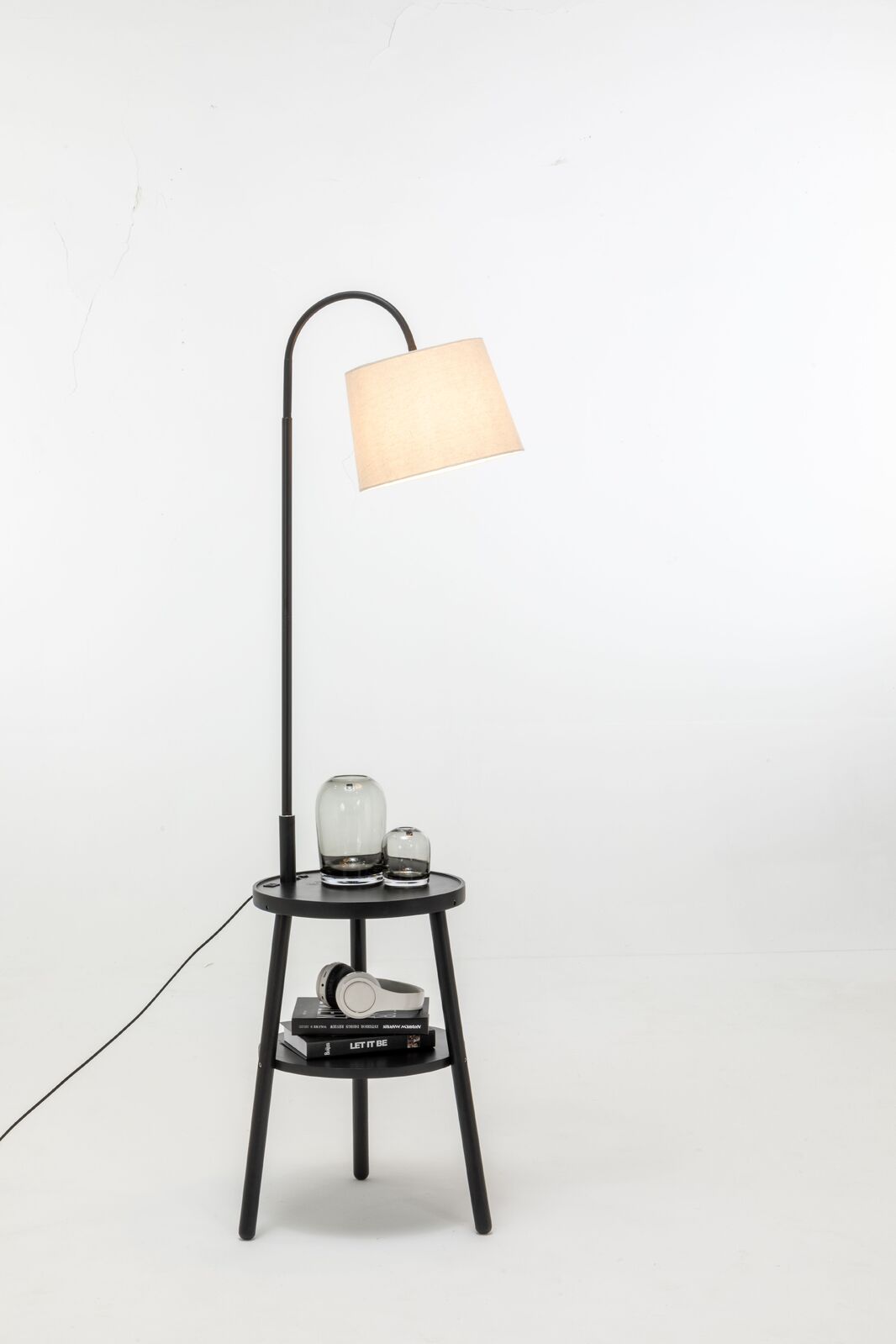 174cm Naples Tripod Floor Lamp & Shelf Storage w/ USB Charger - Matte Black