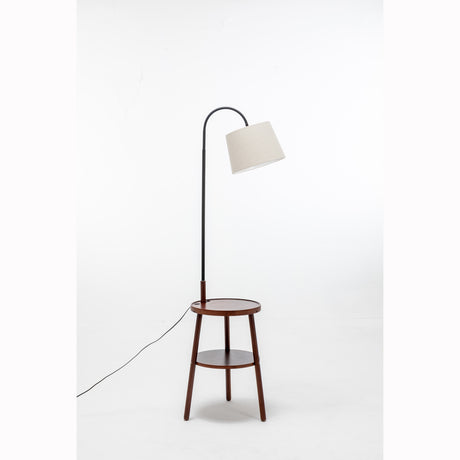 Naples Tripod Floor Lamp Shelf Storage Drawer Bed Side Table Light w/ USB Charger - Cherry