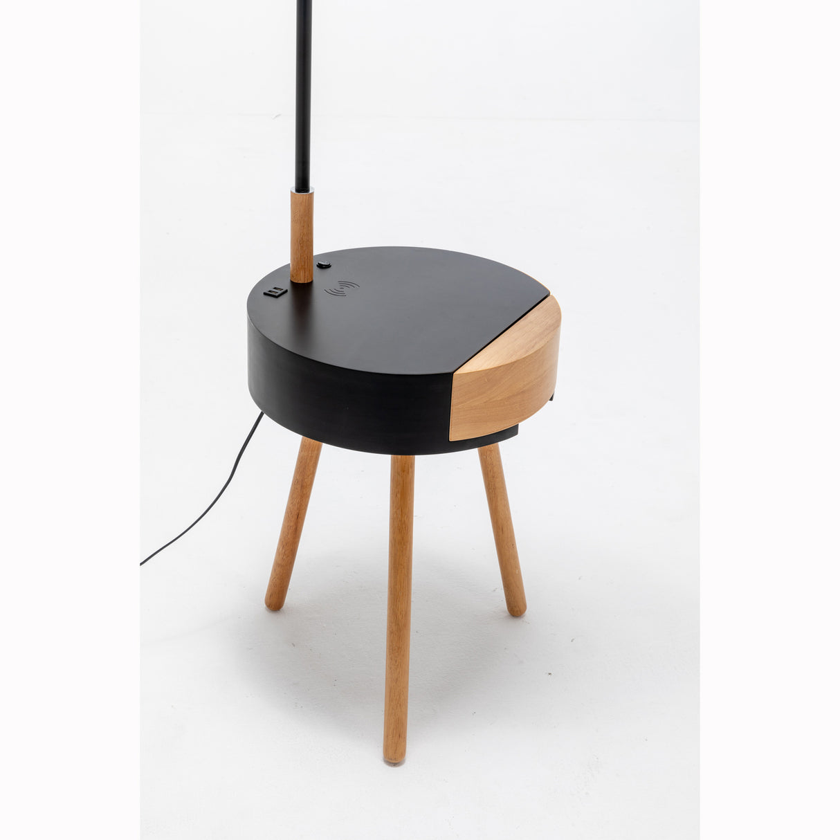 170cm Florence Wooden Tripod Lamp & Shelf/Table Storage w/ USB Charger - Natural/Black