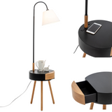 170cm Florence Wooden Tripod Lamp & Shelf/Table Storage w/ USB Charger - Natural/Black