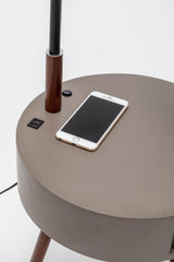 170cm Florence Wooden Tripod Lamp & Shelf/Table Storage w/ USB Charger - Grey
