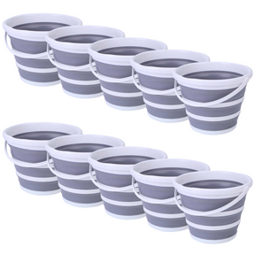 10x 10L Foldable Collapsible Bucket Silicone Hike/Camp/Fish Bulk - Grey/White