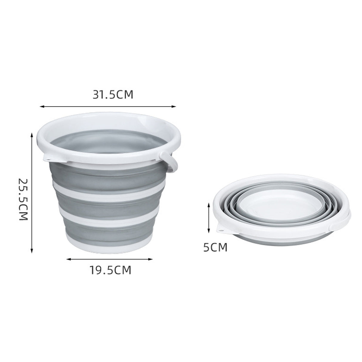 20x 10L Foldable Collapsible Silicone Bucket Bulk Pack - Grey/White (Hiking/Camping/Fishing)